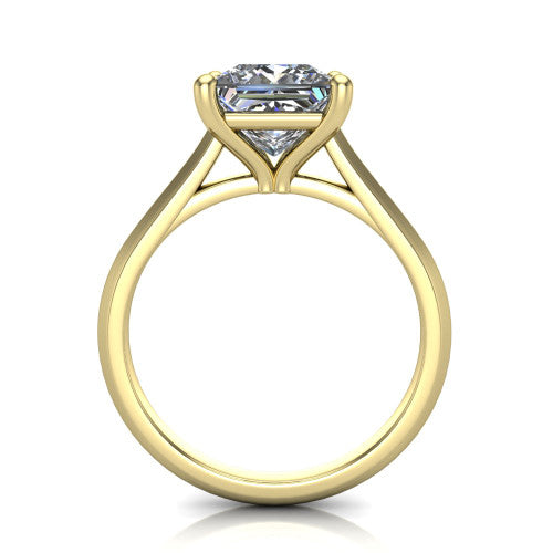 Gianna princess classic solitaire engagement ring in 18K Yellow Gold, through-finger front profile showing the princess center raised above the knife-edge band