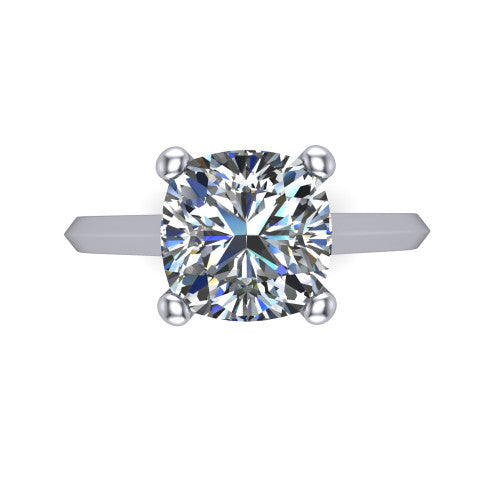 Gianna cushion classic solitaire engagement ring in Platinum, top-down view showing the four-prong cushion solitaire center and the knife-edge band