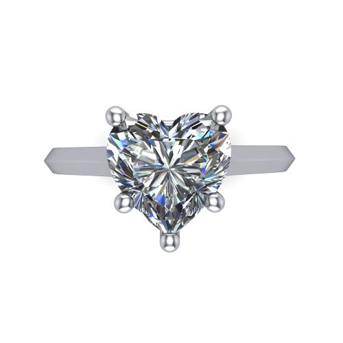 Gianna heart classic solitaire engagement ring in 14K White Gold, top-down view showing the four-prong heart solitaire center and the knife-edge band
