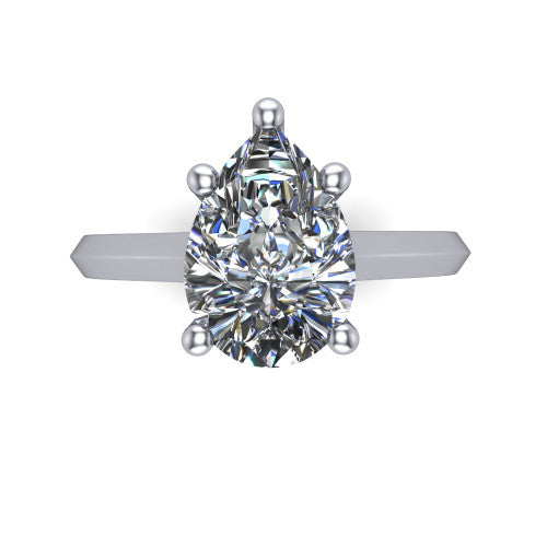 Gianna pear classic solitaire engagement ring in Platinum, top-down view showing the four-prong pear solitaire center and the knife-edge band