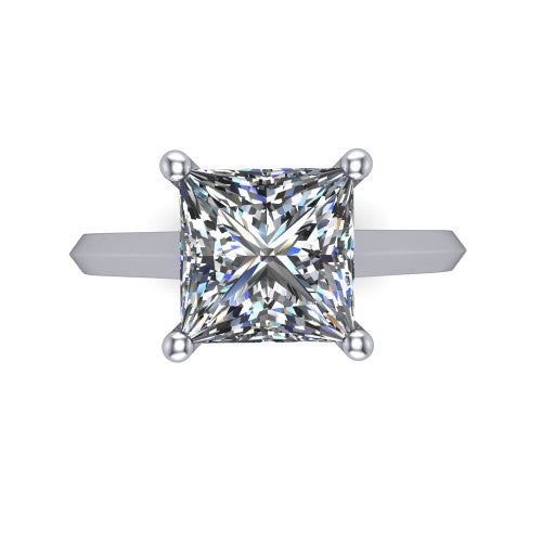 Gianna princess classic solitaire engagement ring in 14K White Gold, top-down view showing the four-prong princess solitaire center and the knife-edge band