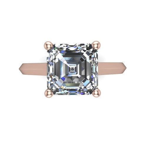 Gianna square emerald classic solitaire engagement ring in 14K Rose Gold, top-down view showing the four-prong square emerald solitaire center and the knife-edge band