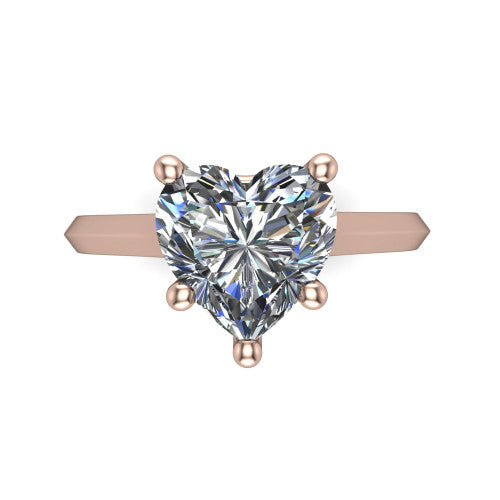 Gianna heart classic solitaire engagement ring in 18K Rose Gold, top-down view showing the four-prong heart solitaire center and the knife-edge band