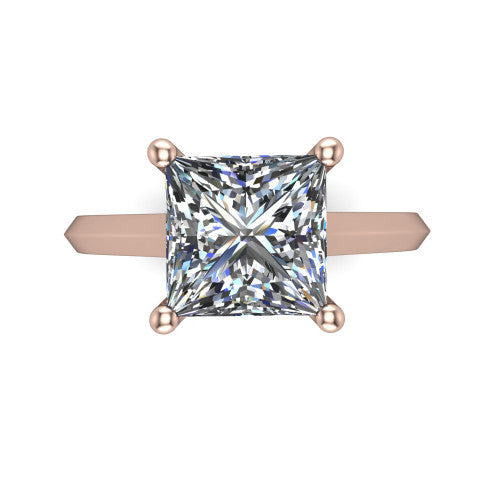 Gianna princess classic solitaire engagement ring in 18K Rose Gold, top-down view showing the four-prong princess solitaire center and the knife-edge band