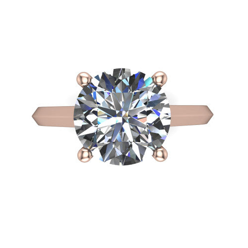 Gianna round classic solitaire engagement ring in 18K Rose Gold, top-down view showing the four-prong round solitaire center and the knife-edge band