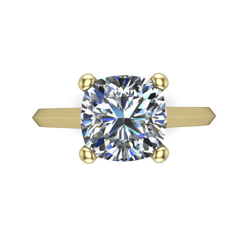 Gianna cushion classic solitaire engagement ring in 14K Yellow Gold, top-down view showing the four-prong cushion solitaire center and the knife-edge band