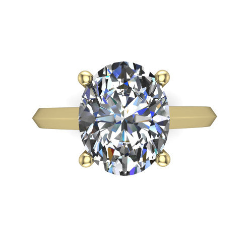 Gianna oval classic solitaire engagement ring in 14K Yellow Gold, top-down view showing the four-prong oval solitaire center and the knife-edge band