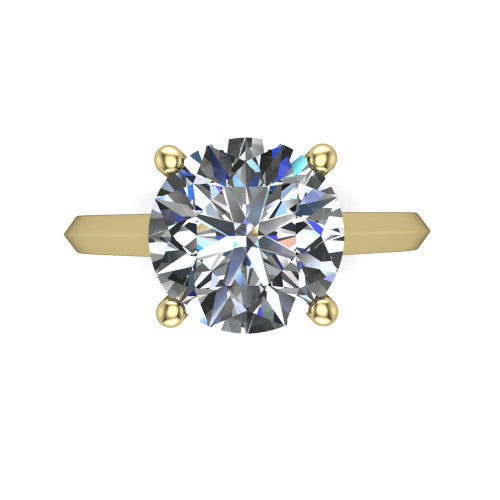 Gianna round classic solitaire engagement ring in 18K Yellow Gold, top-down view showing the four-prong round solitaire center and the knife-edge band