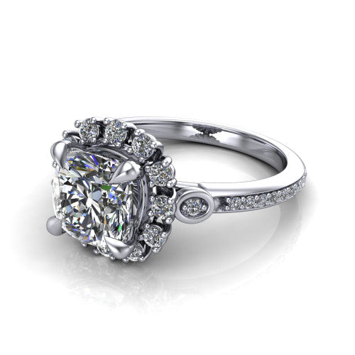 Victoria Cushion Shape Halo Engagement Ring in 14K White Gold