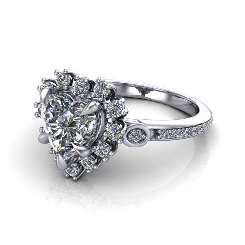 Victoria Heart Shape Halo Engagement Ring in Platinum