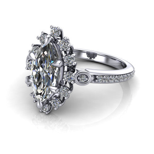 Victoria Marquise Shape Halo Engagement Ring in 18K White Gold
