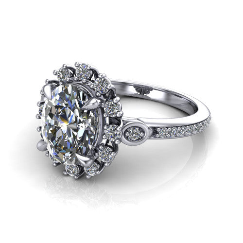 Victoria Oval Shape Halo Engagement Ring in 14K White Gold