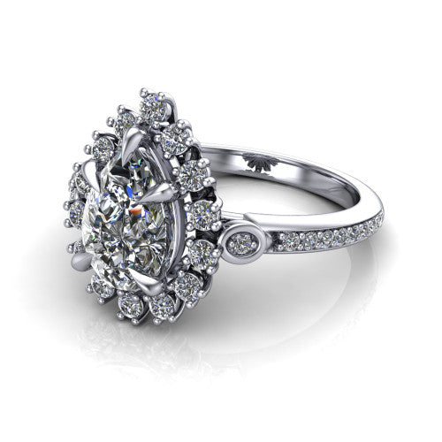 Victoria Pear Shape Halo Engagement Ring in 18K White Gold