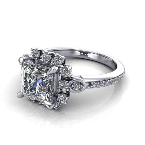 Victoria Princess Shape Halo Engagement Ring in 14K White Gold