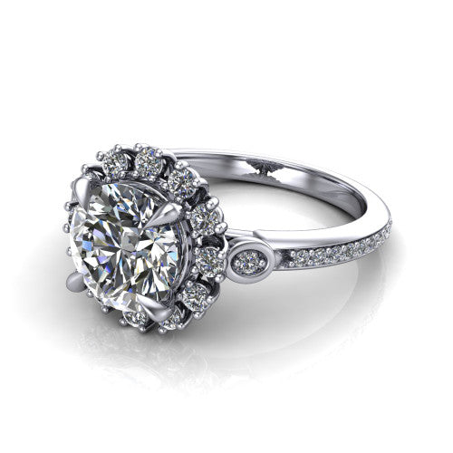 Victoria Round Shape Halo Engagement Ring in 18K White Gold