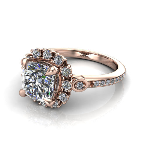 Victoria Cushion Shape Halo Engagement Ring in 18K Rose Gold