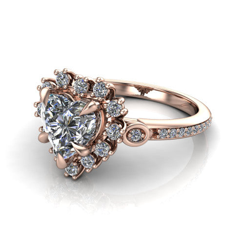 Victoria Heart Shape Halo Engagement Ring in 18K Rose Gold