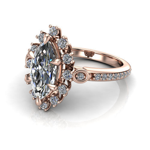 Victoria Marquise Shape Halo Engagement Ring in 18K Rose Gold