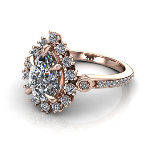 Victoria Pear Shape Halo Engagement Ring in 18K Rose Gold