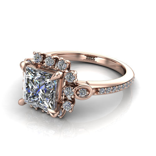 Victoria Princess Shape Halo Engagement Ring in 18K Rose Gold
