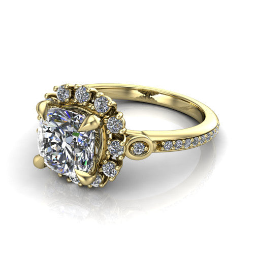 Victoria Cushion Shape Halo Engagement Ring in 14K Yellow Gold