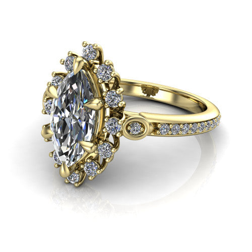 Victoria Marquise Shape Halo Engagement Ring in 14K Yellow Gold