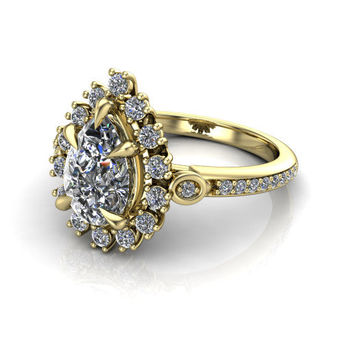 Victoria Pear Shape Halo Engagement Ring in 18K Yellow Gold