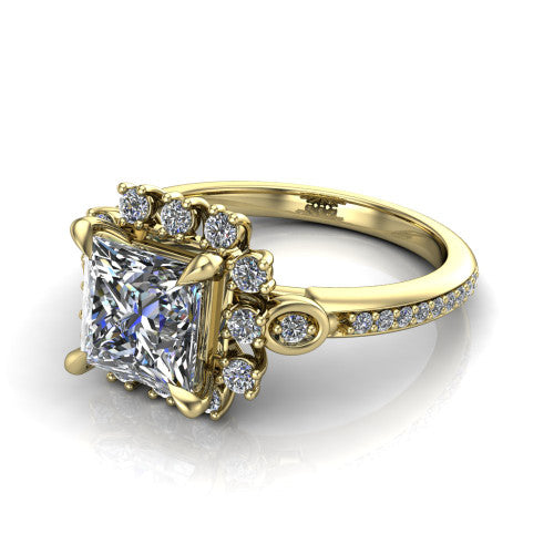 Victoria Princess Shape Halo Engagement Ring in 14K Yellow Gold