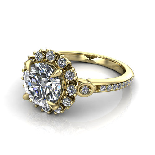 Victoria Round Shape Halo Engagement Ring in 14K Yellow Gold