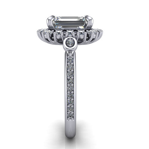 Victoria Emerald Shape Halo Engagement Ring in 14K White Gold
