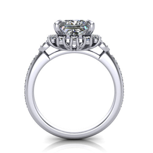 Victoria Princess Shape Halo Engagement Ring in 14K White Gold