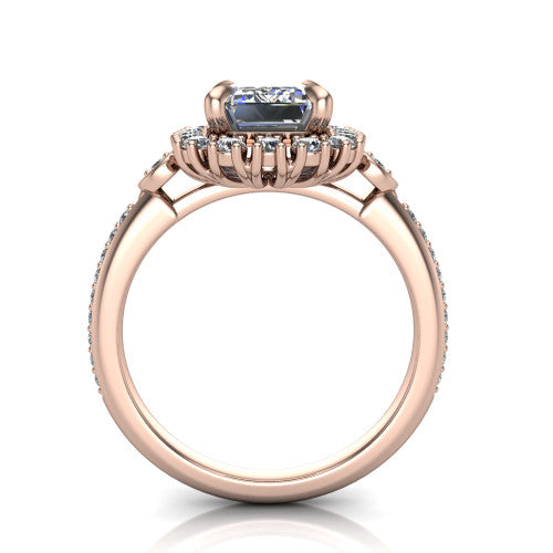 Victoria Emerald Shape Halo Engagement Ring in 14K Rose Gold