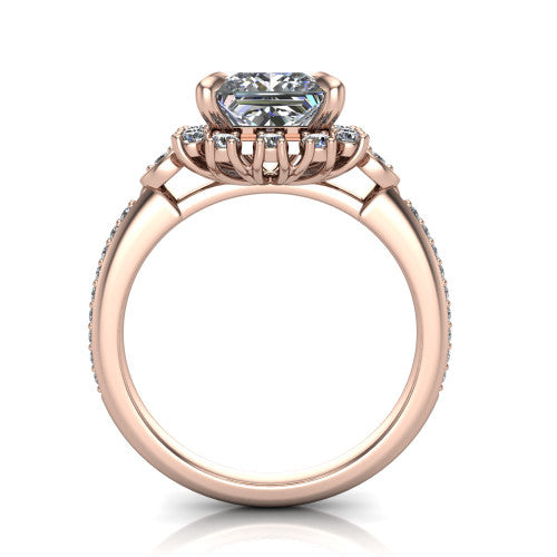Victoria Princess Shape Halo Engagement Ring in 14K Rose Gold