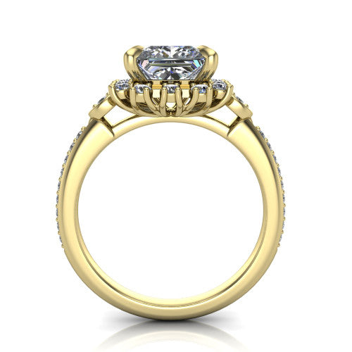 Victoria Princess Shape Halo Engagement Ring in 14K Yellow Gold