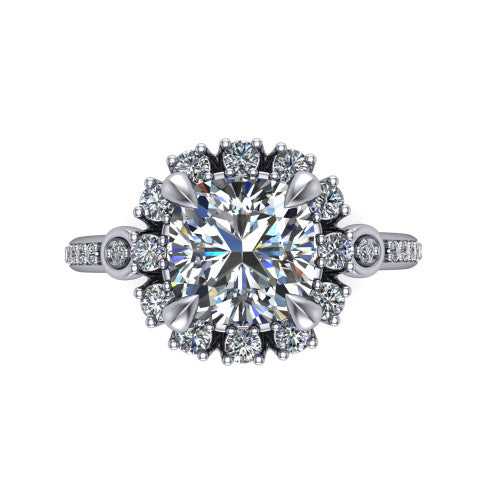 Victoria Cushion Shape Halo Engagement Ring in 14K White Gold