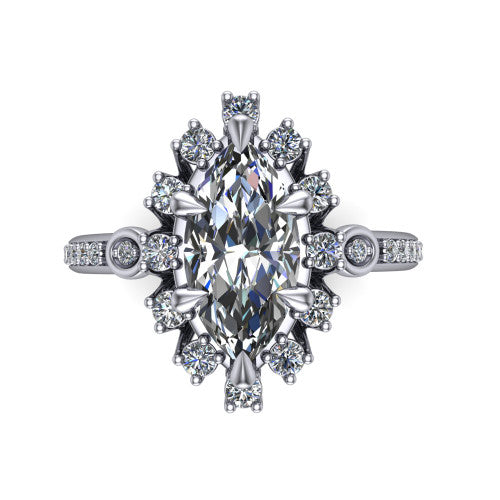 Victoria Marquise Shape Halo Engagement Ring in 18K White Gold