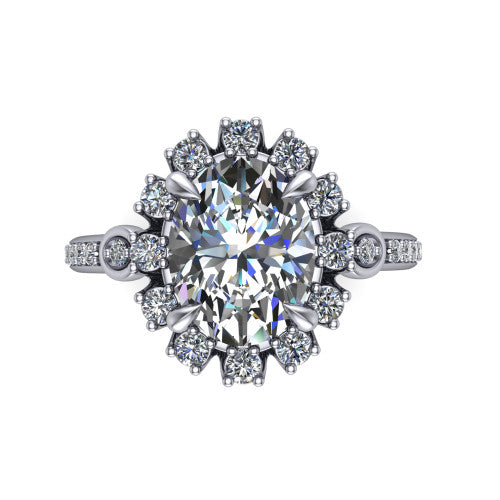 Victoria Oval Shape Halo Engagement Ring in 18K White Gold
