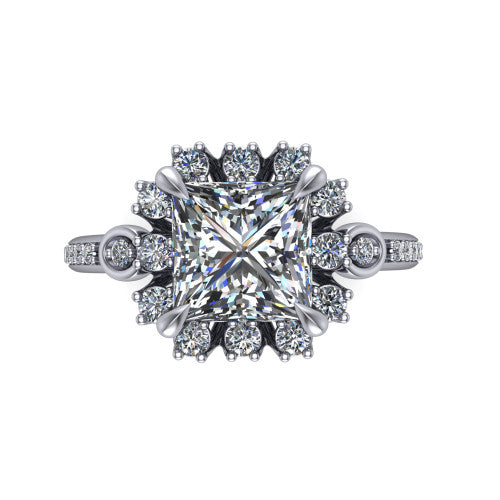 Victoria Princess Shape Halo Engagement Ring in 14K White Gold