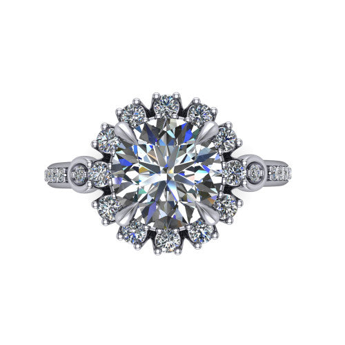 Victoria Round Shape Halo Engagement Ring in 14K White Gold