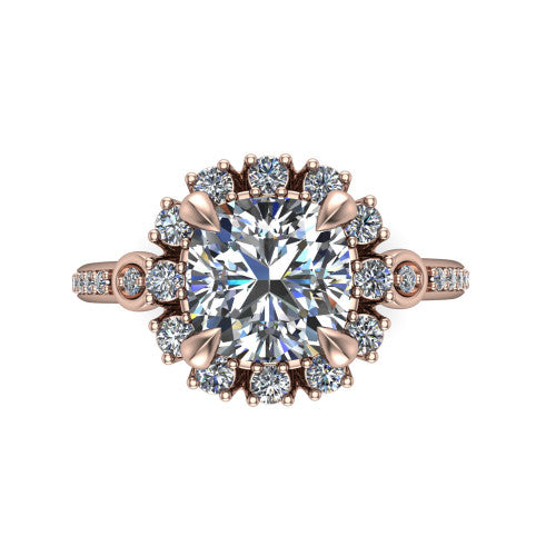 Victoria Cushion Shape Halo Engagement Ring in 14K Rose Gold