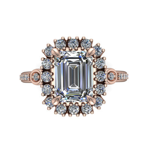 Victoria Emerald Shape Halo Engagement Ring in 18K Rose Gold