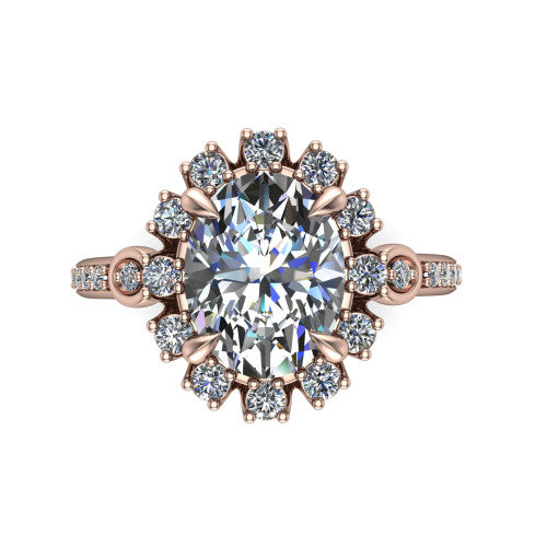Victoria Oval Shape Halo Engagement Ring in 18K Rose Gold