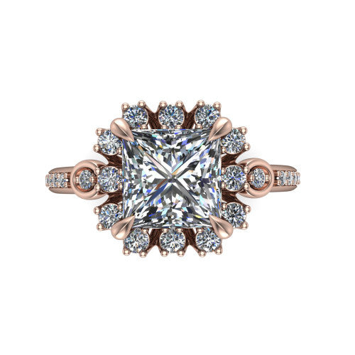 Victoria Princess Shape Halo Engagement Ring in 18K Rose Gold