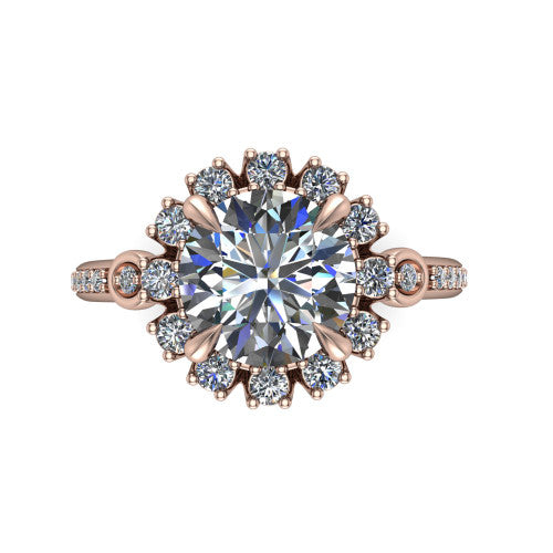 Victoria Round Shape Halo Engagement Ring in 18K Rose Gold