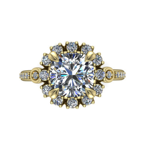Victoria Cushion Shape Halo Engagement Ring in 14K Yellow Gold
