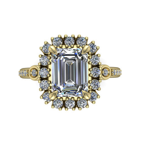 Victoria Emerald Shape Halo Engagement Ring in 14K Yellow Gold