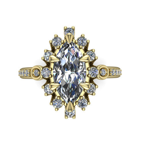 Victoria Marquise Shape Halo Engagement Ring in 18K Yellow Gold