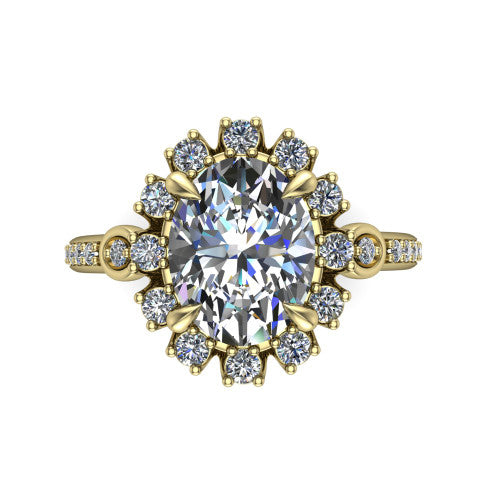 Victoria Oval Shape Halo Engagement Ring in 18K Yellow Gold