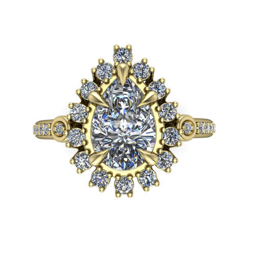 Victoria Pear Shape Halo Engagement Ring in 14K Yellow Gold