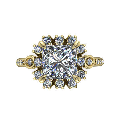 Victoria Princess Shape Halo Engagement Ring in 14K Yellow Gold